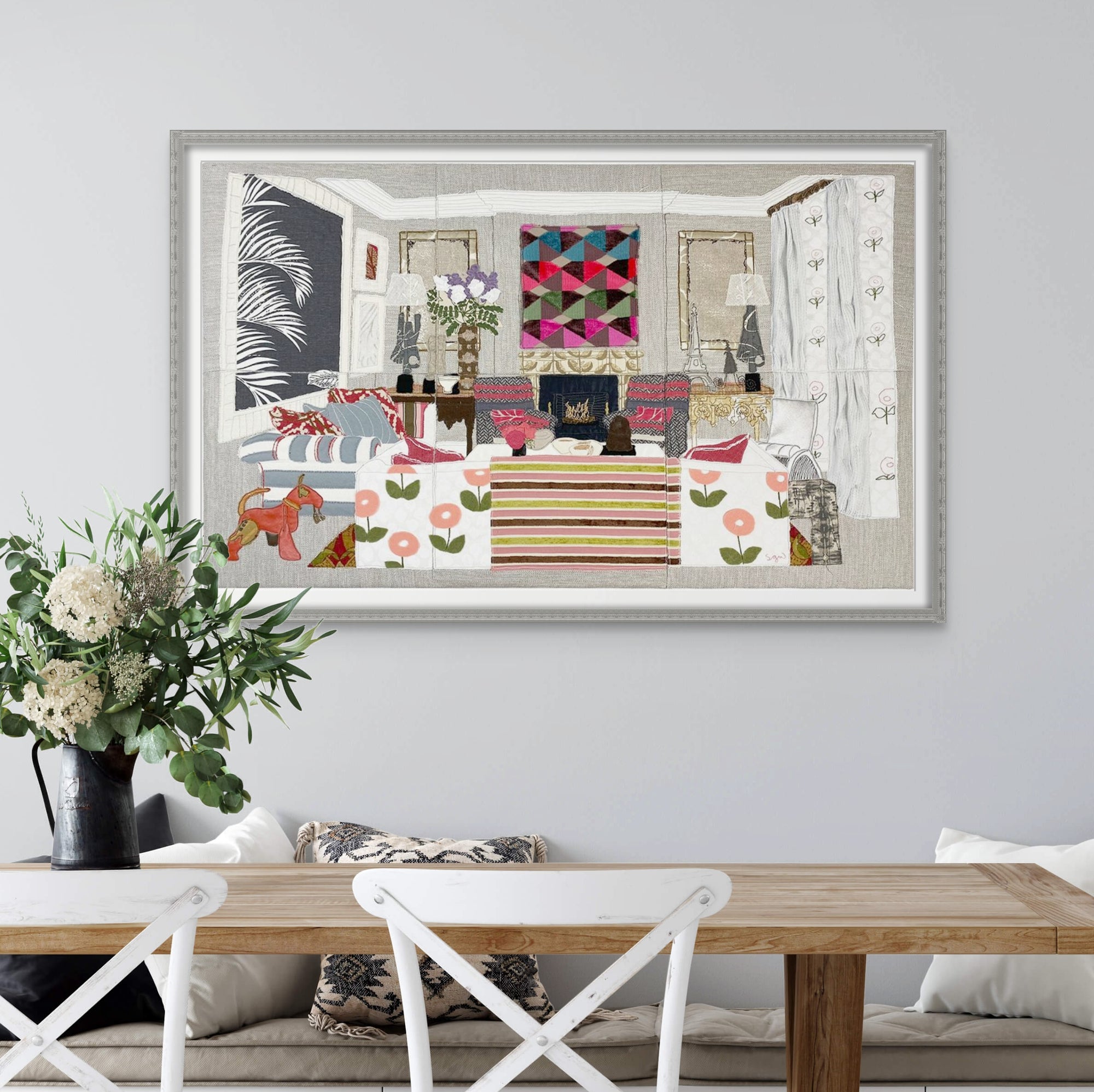 Floral Sofa and Modern Art