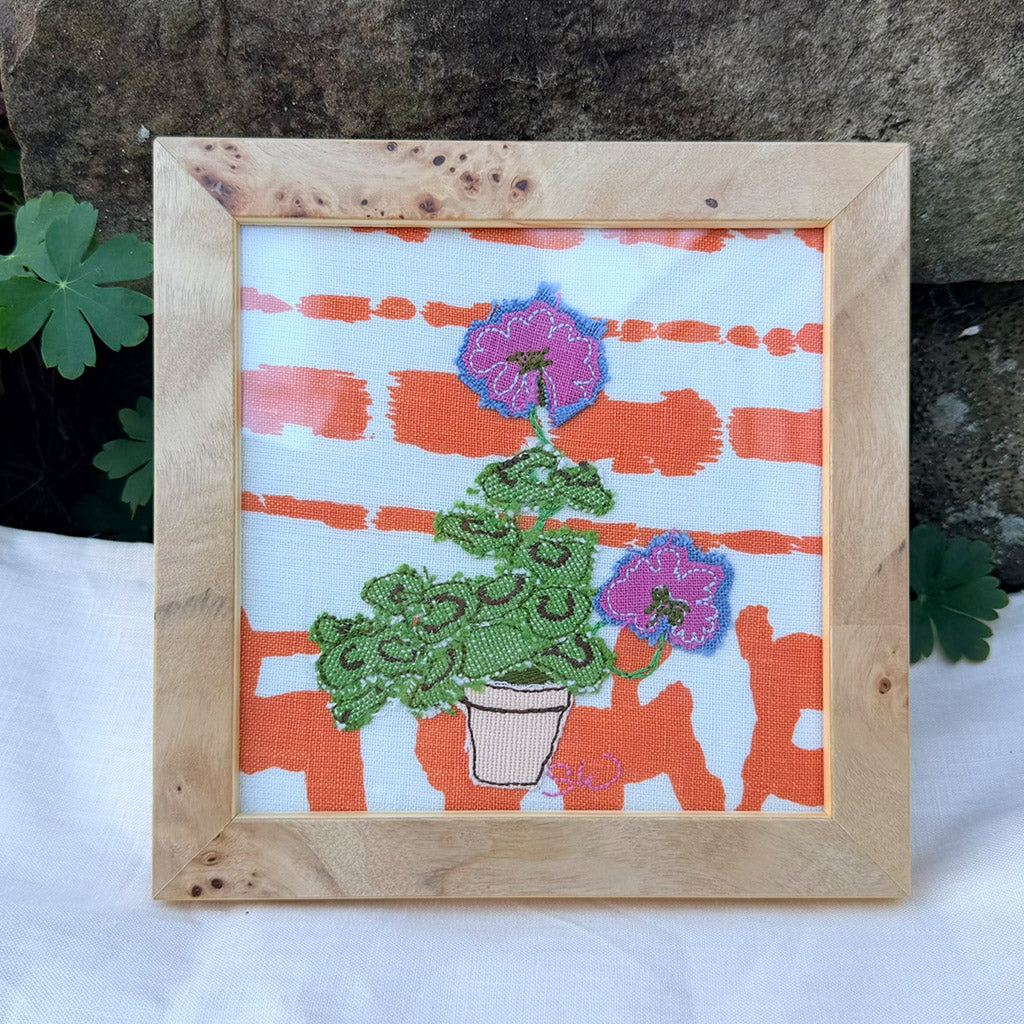 Mini Pink Geraniums on orange